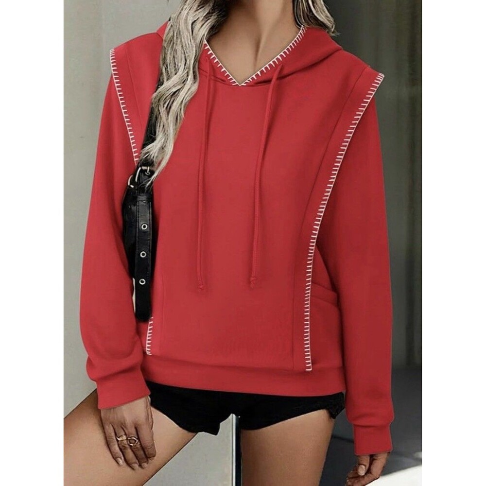 Red Sweatshirt For Women In Small Pullover Hoodie Cozy Lightweight Long Sleeves - Picture 3 of 5